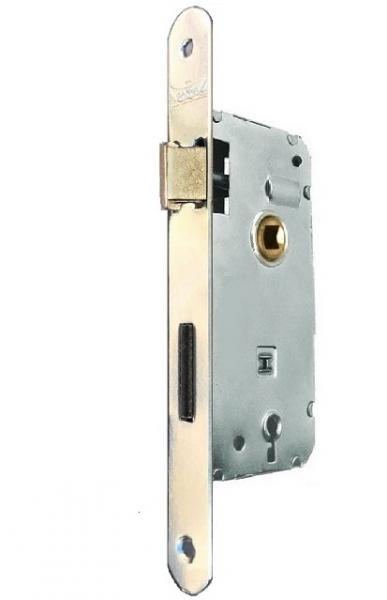 Cerradura Reversible p/Puerta de interior, frente angosto canto redondo.   